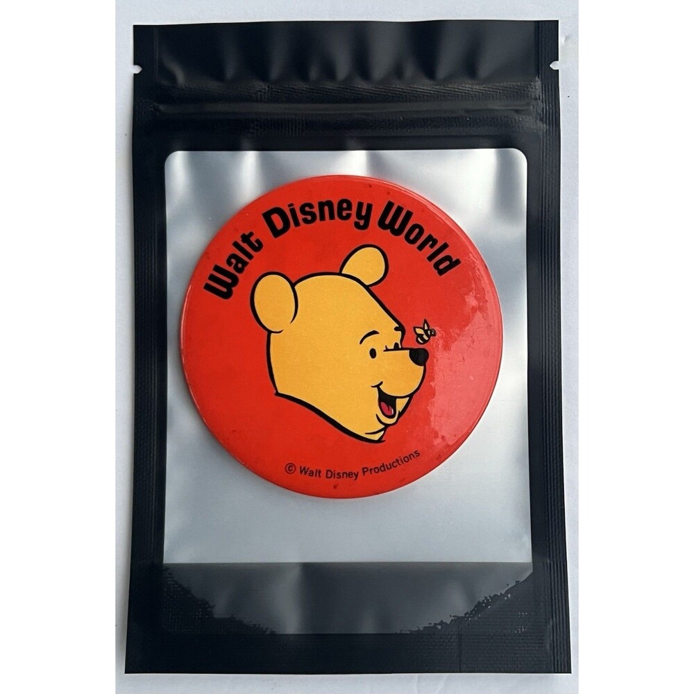 Vintage Walt Disney World Pin Button Winnie The Pooh Large 3.5” Orange Fall 80’s